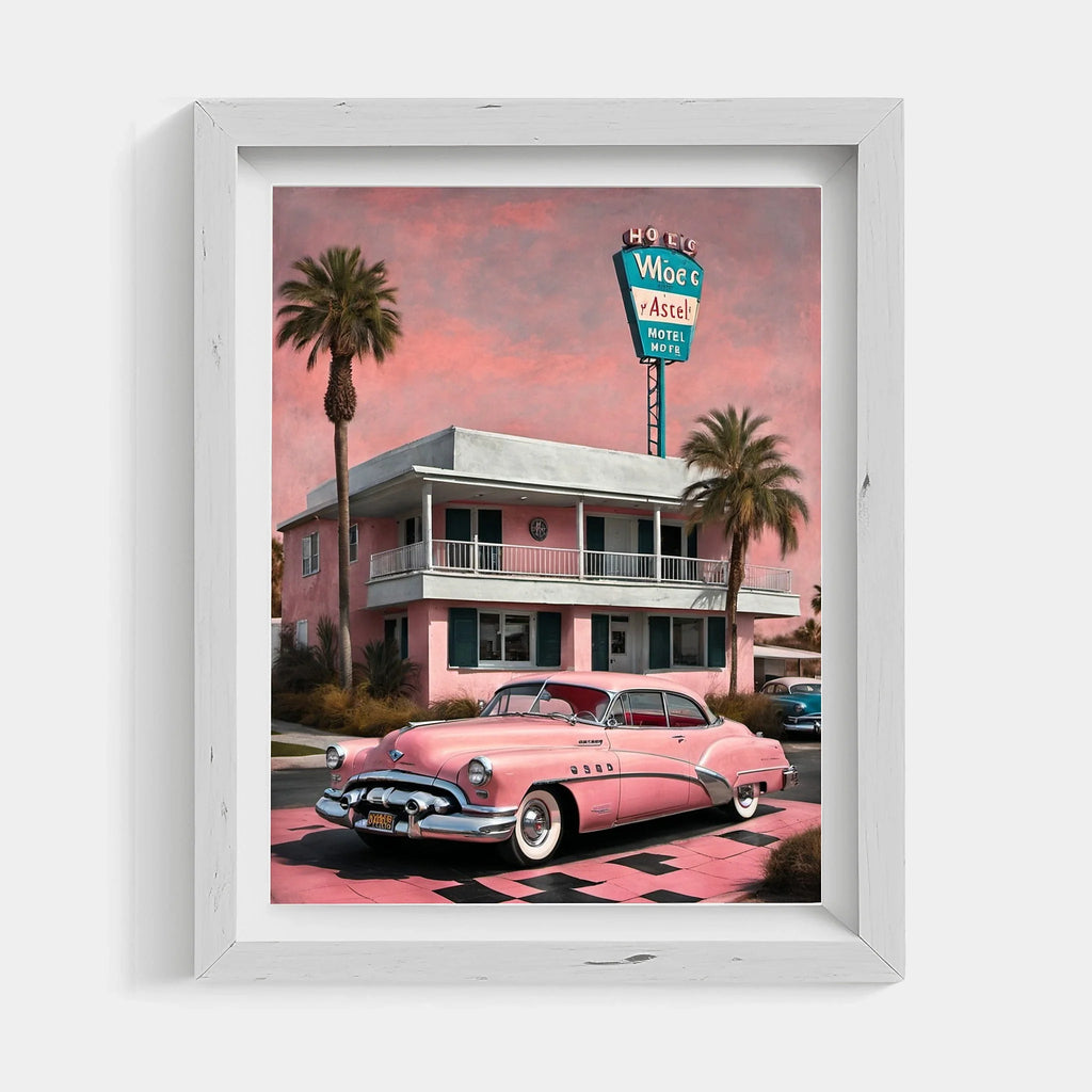 1950 American Riviera Pink Motel Wall Art | Mid-Century Retro Travel Decor