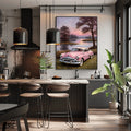 1950 American Riviera Pink Classic Car Lakeside Sunset | Retro Dream Print