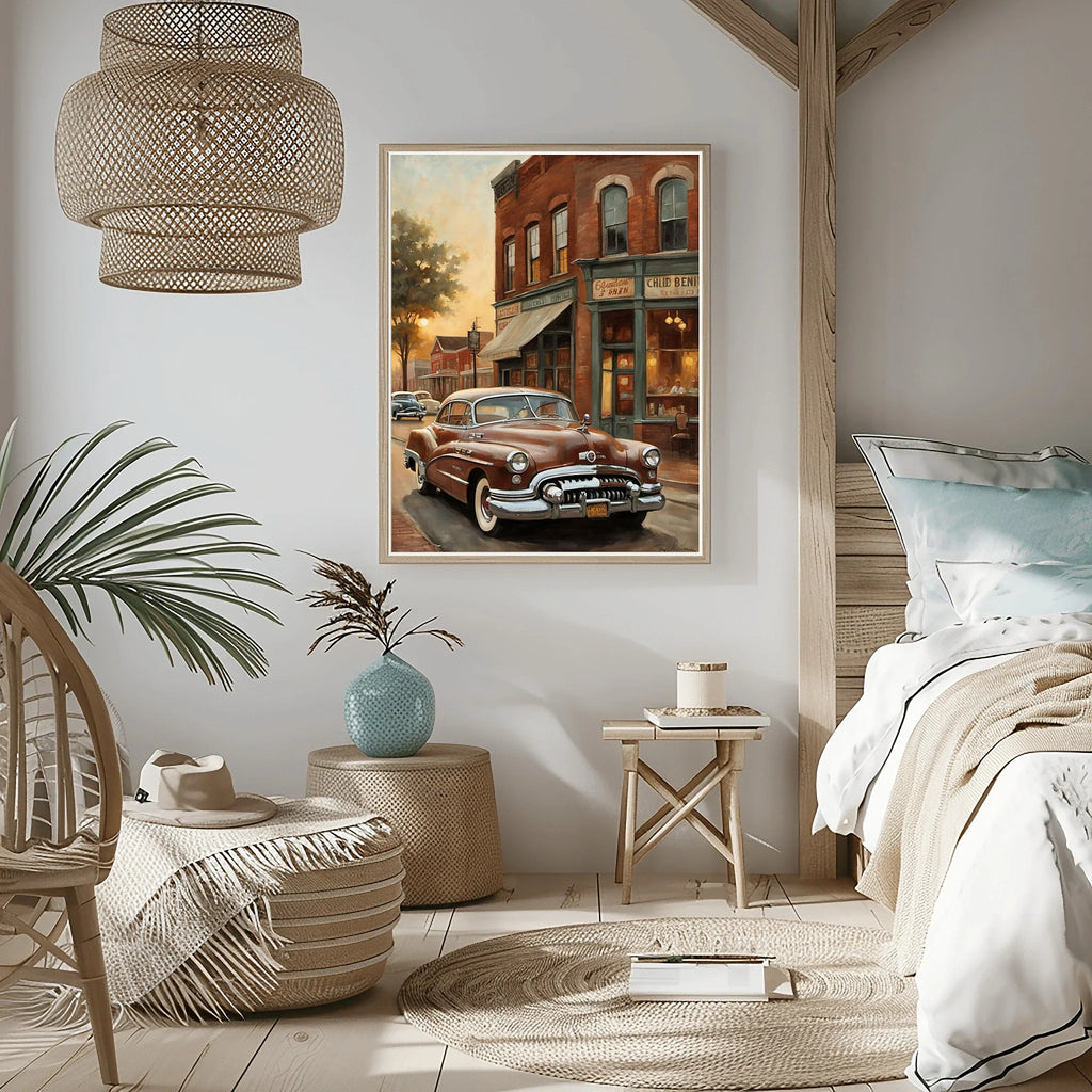 1950 American Riviera Downtown Street View Wall Art | Vintage Urban Classic Car Print