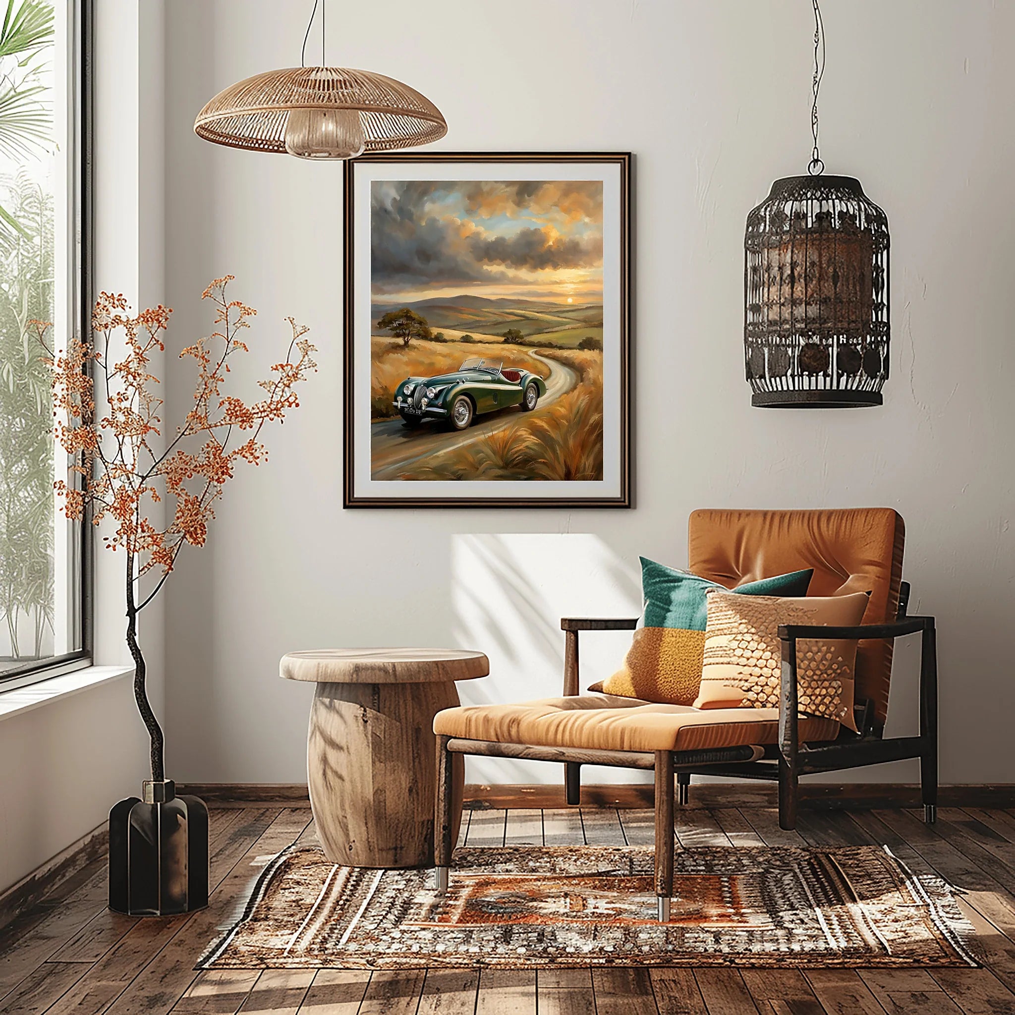 1950 British Racing Roadster Country Road Wall Art | Vintage Motorsport Print