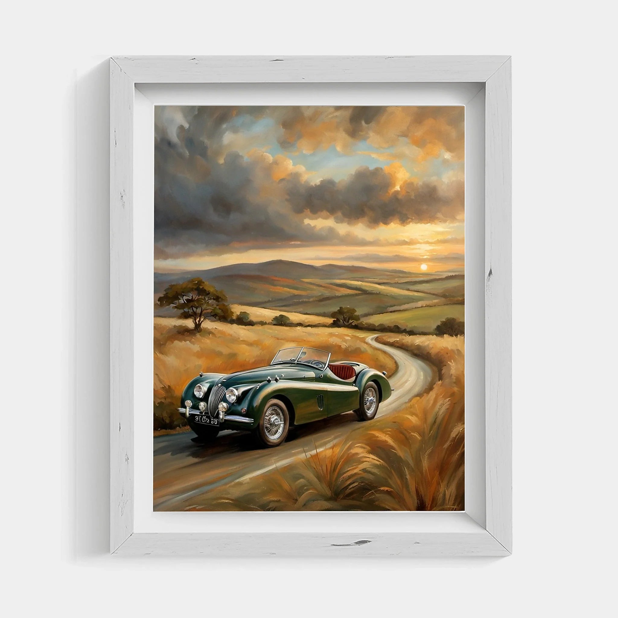 1950 British Racing Roadster Country Road Wall Art | Vintage Motorsport Print