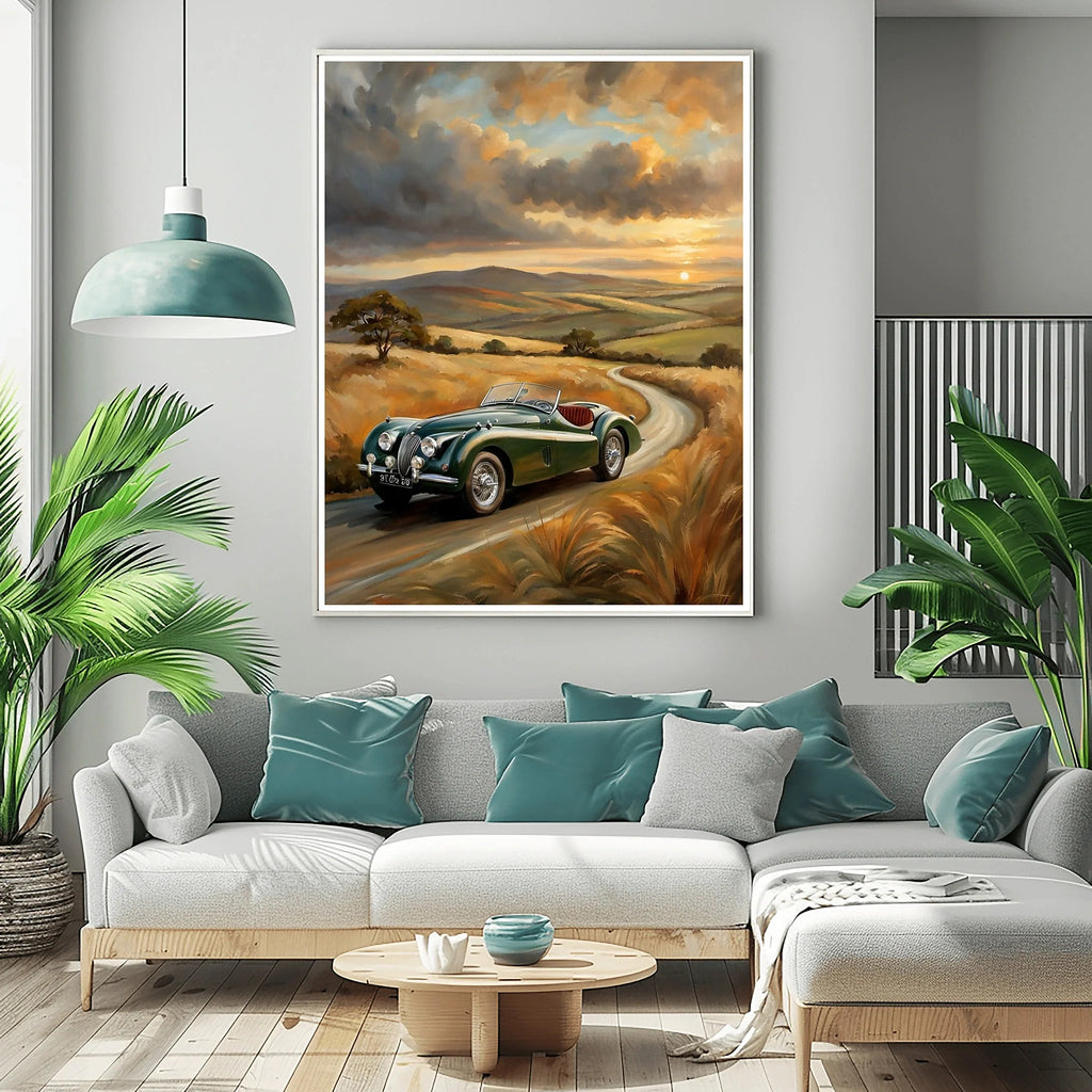 1950 British Racing Roadster Country Road Wall Art | Vintage Motorsport Print