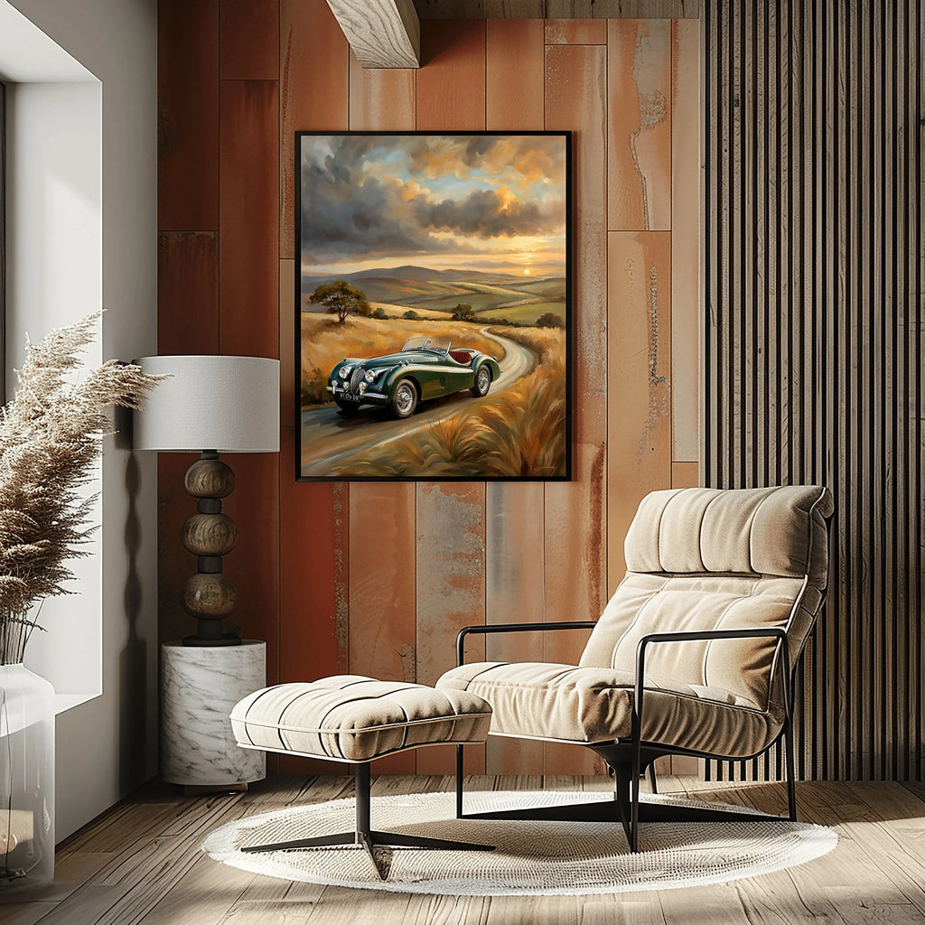 1950 British Racing Roadster Country Road Wall Art | Vintage Motorsport Print