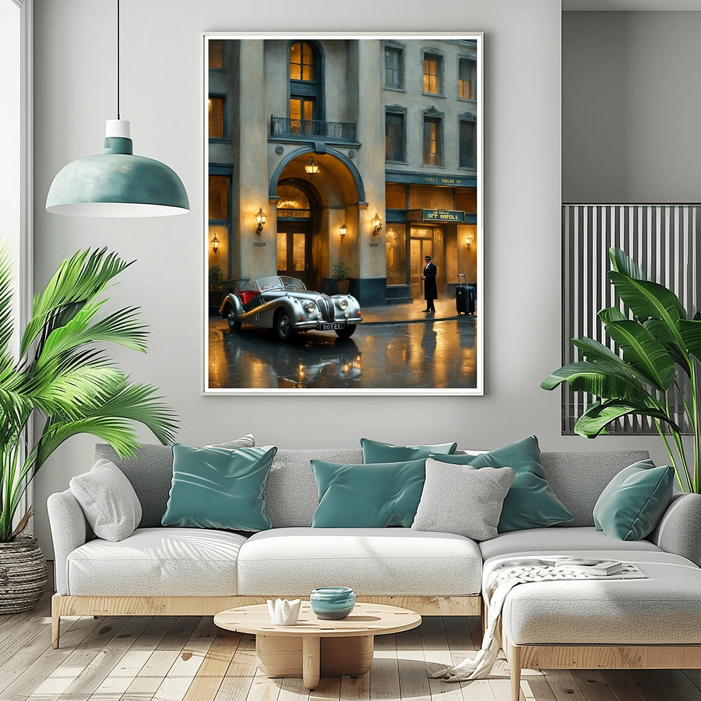 1950 British Racing Roadster Luxury Hotel Wall Art | Classic Automotive Elegance