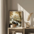 1950 British Racing Roadster River Bridge Wall Art | Mist & Vintage Car Print
