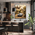 1950 British Racing Roadster Village Street Wall Art | Cobblestone Classic Car Print