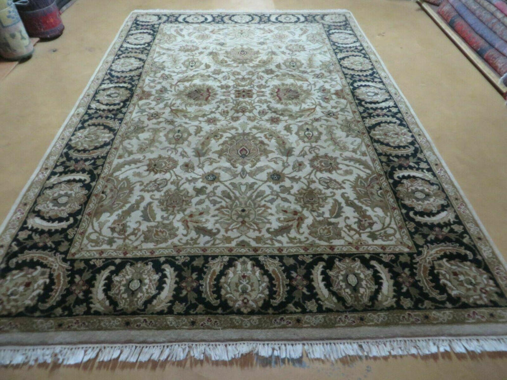6' X 9' Vintage Handmade India Top Quality Jaipur Floral Oriental Tea Wash Nice