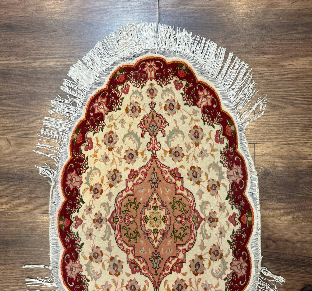 Small Oval Persian Tabriz Rug 2x4, Kork Wool and Silk Highlights, Fine 260 KPSI