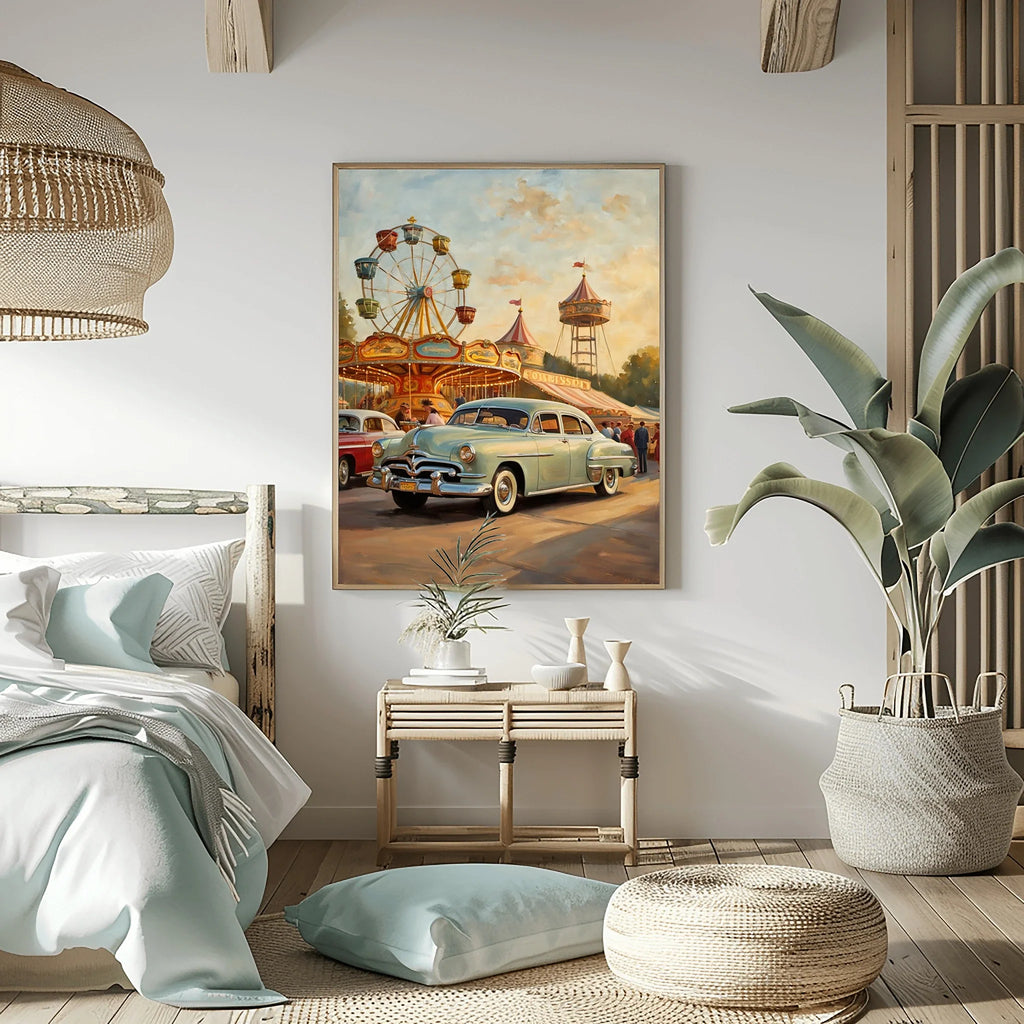 1951 Step-Down Racing Legend Country Fair Wall Art | Retro Festival Automotive Print