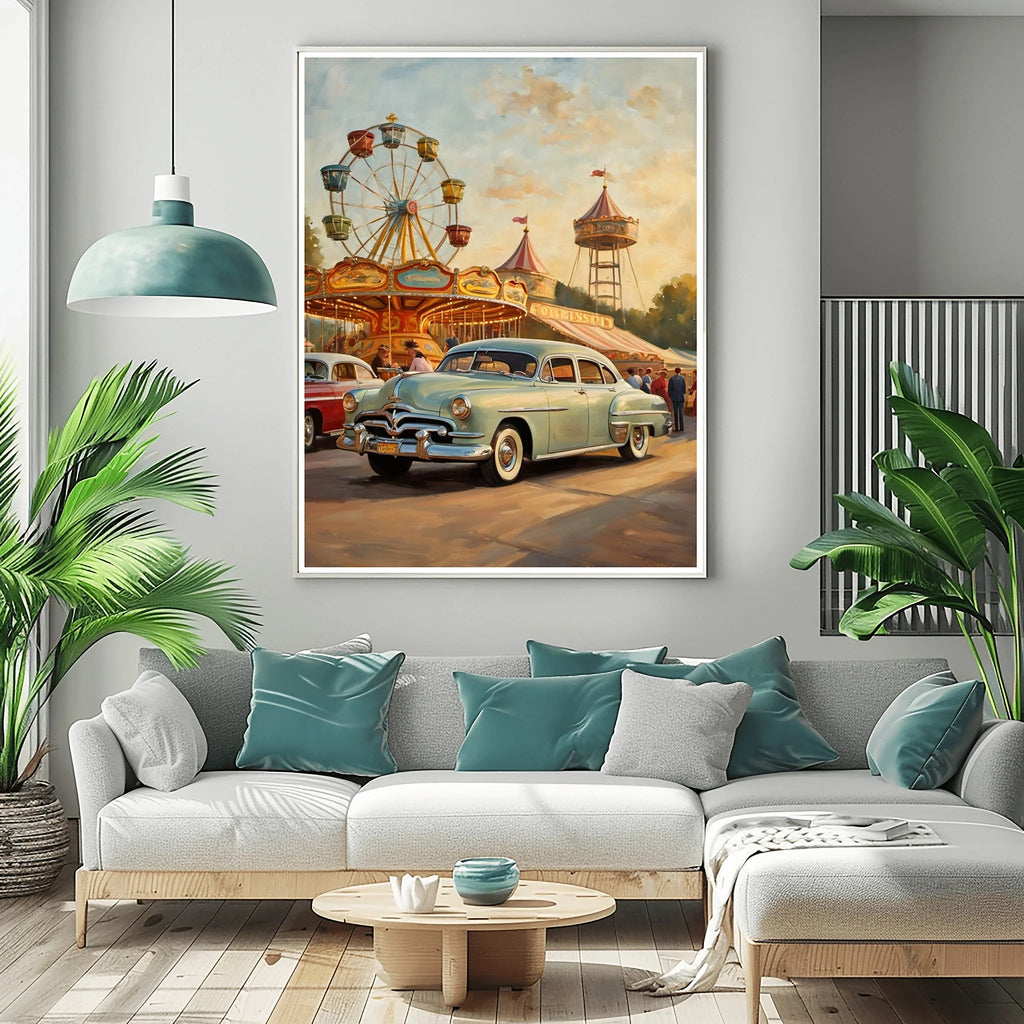 1951 Step-Down Racing Legend Country Fair Wall Art | Retro Festival Automotive Print
