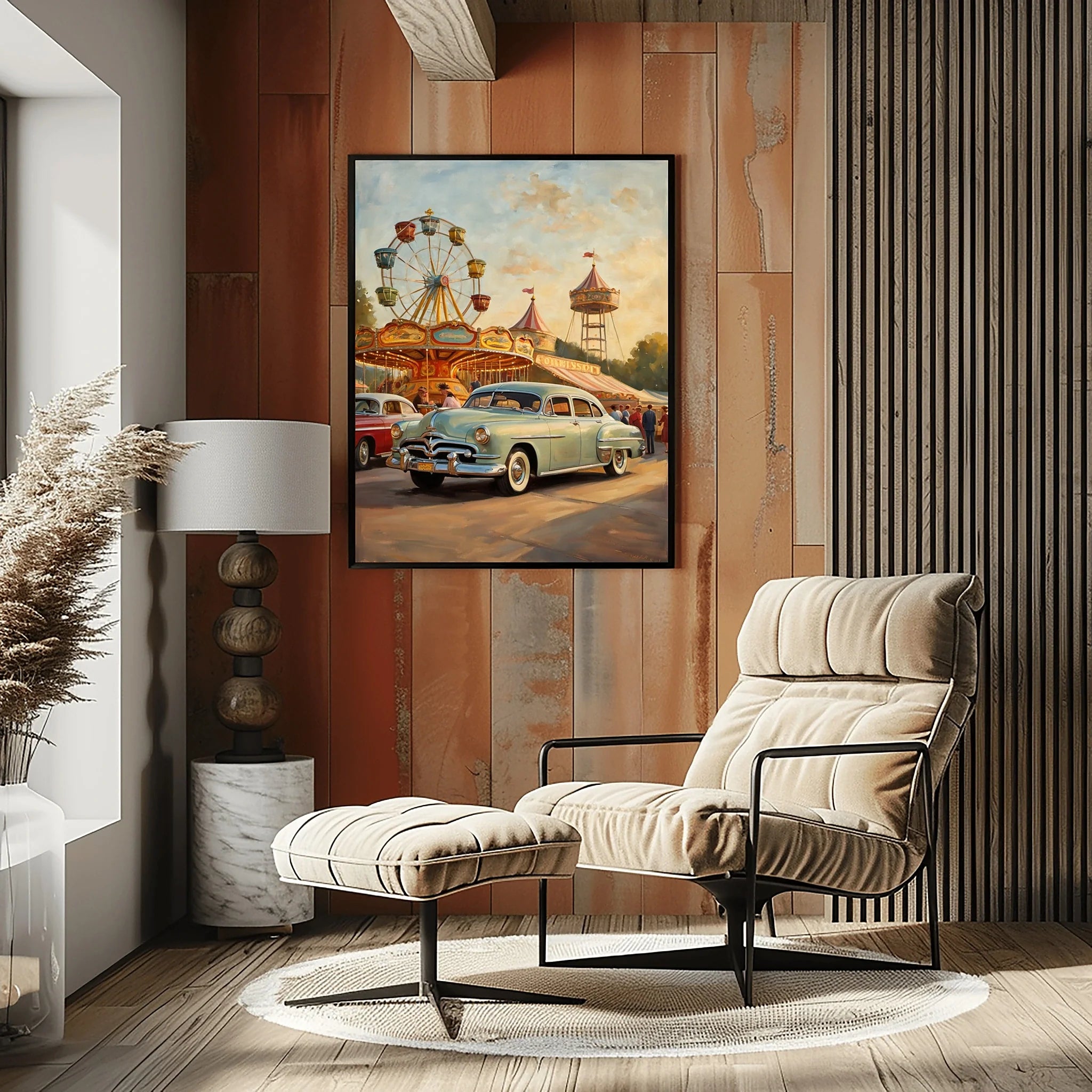 1951 Step-Down Racing Legend Country Fair Wall Art | Retro Festival Automotive Print