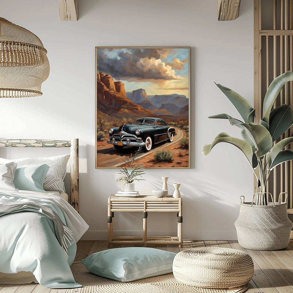 1951 Step-Down Racing Legend Red Rock Desert Wall Art | Vintage Racing Landscape