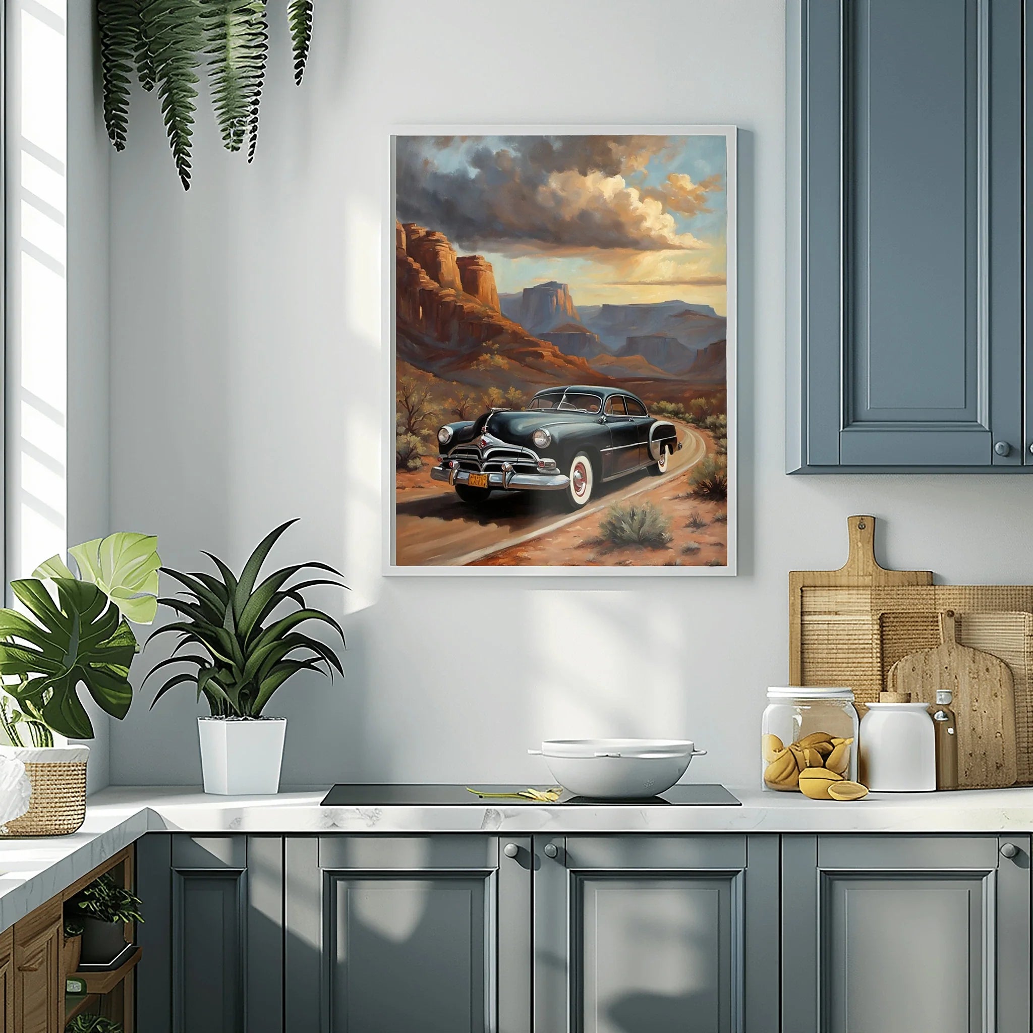 1951 Step-Down Racing Legend Red Rock Desert Wall Art | Vintage Racing Landscape