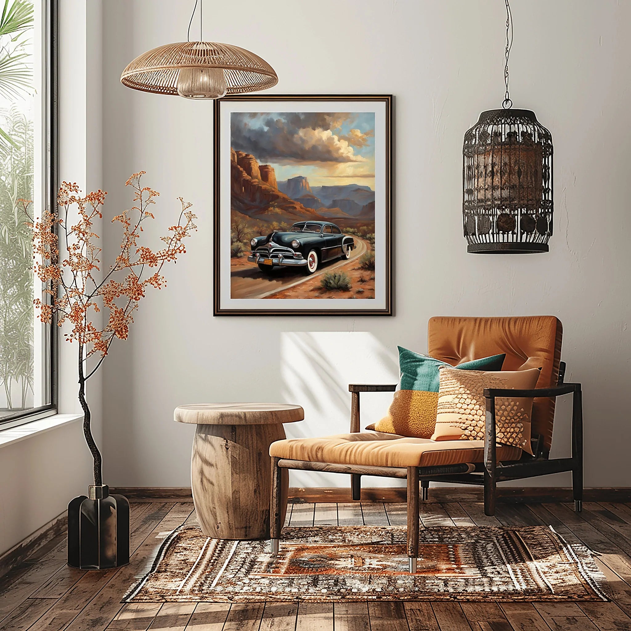 1951 Step-Down Racing Legend Red Rock Desert Wall Art | Vintage Racing Landscape