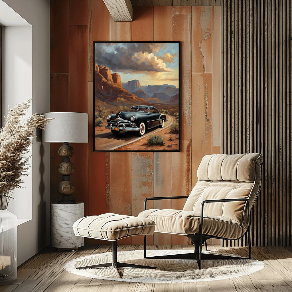 1951 Step-Down Racing Legend Red Rock Desert Wall Art | Vintage Racing Landscape