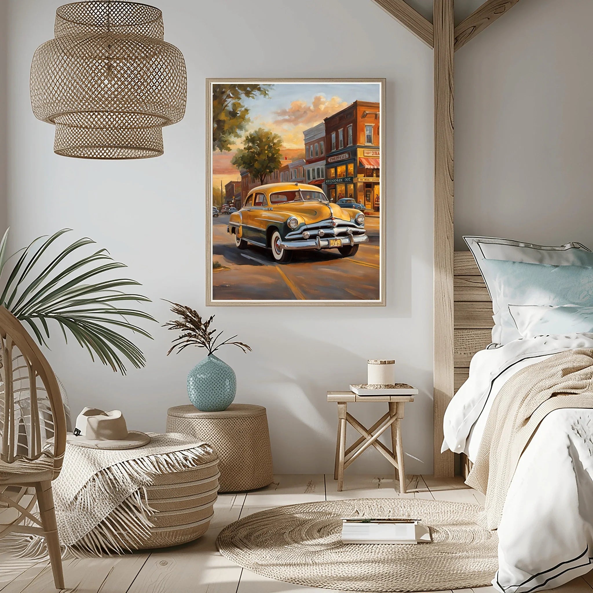1951 Step-Down Racing Legend Golden Hour Town Wall Art | Vintage Urban Racing Print