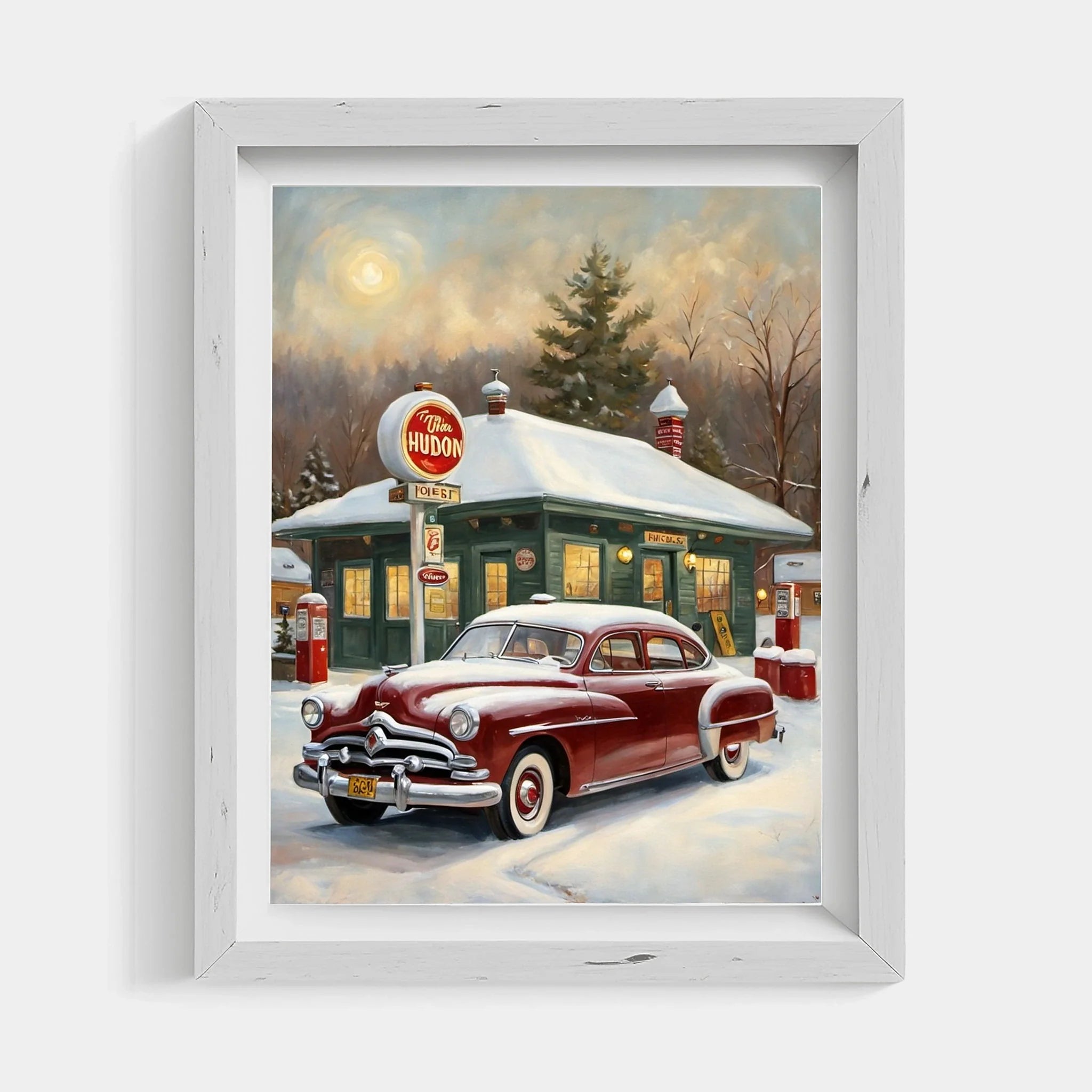 1951 Step-Down Racing Legend Winter Gas Station Wall Art | Vintage Stock Car Decor