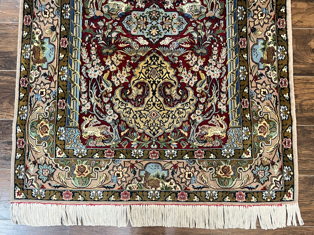 Marvelous Persian Isfahan Rug 3.7 x 5.6, Tree of Life and Animal Pictorials, Handmade Vintage Super Fine 600 KPSI, Kork Wool  Silk Highlights, Rare