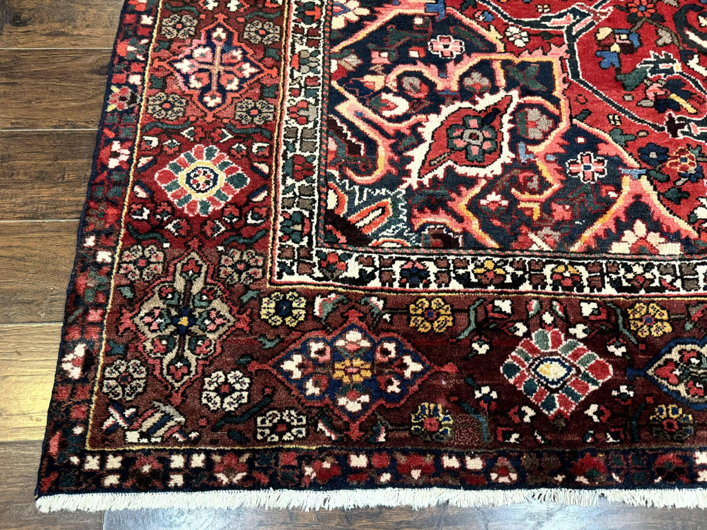Rare Persian Bakhtiari Rug 10x13, Red, Semi Antique, Large Persian Carpet, Handmade