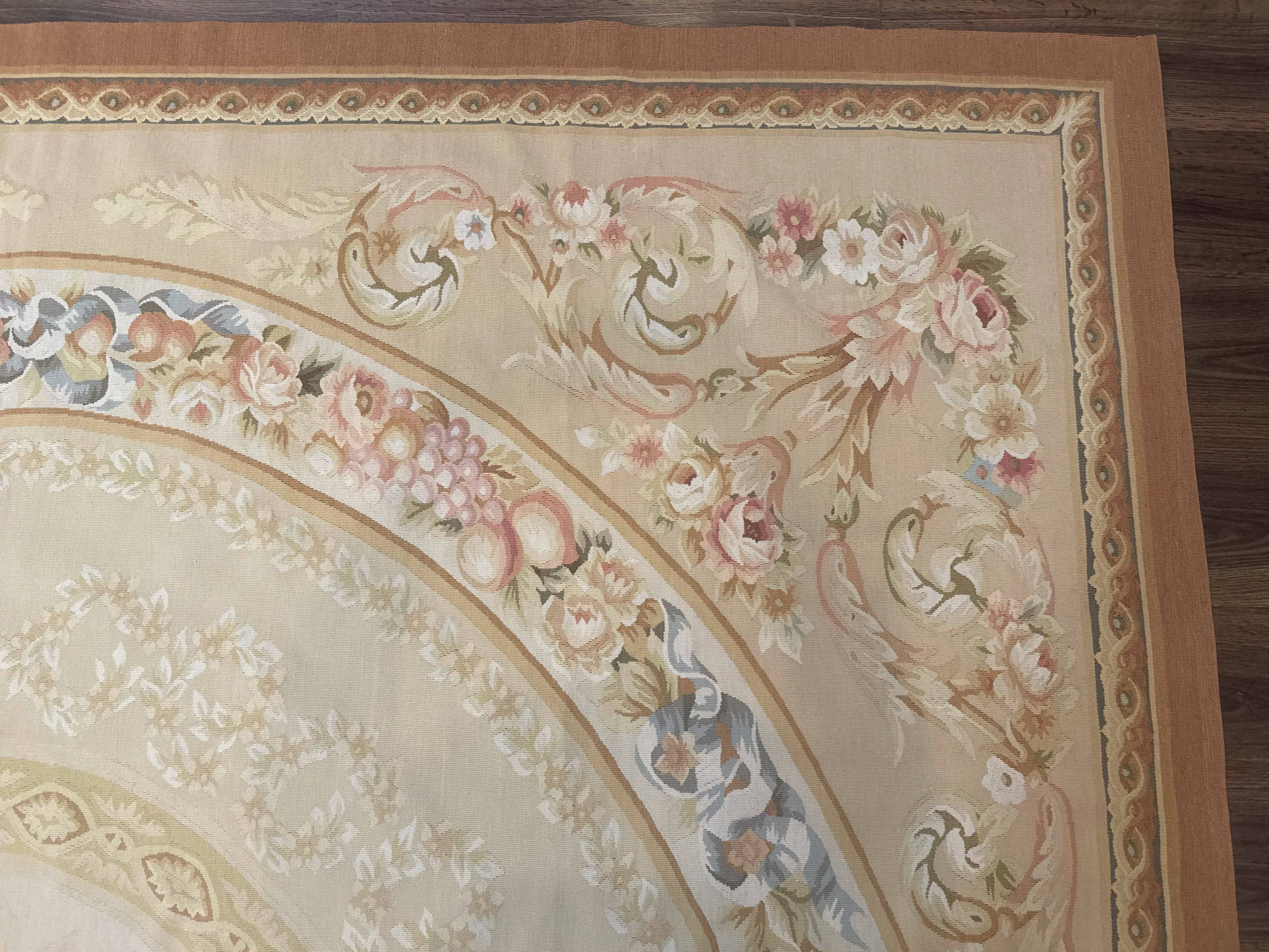 Aubusson Rug 9x12, French European Design, Floral, Elegant
