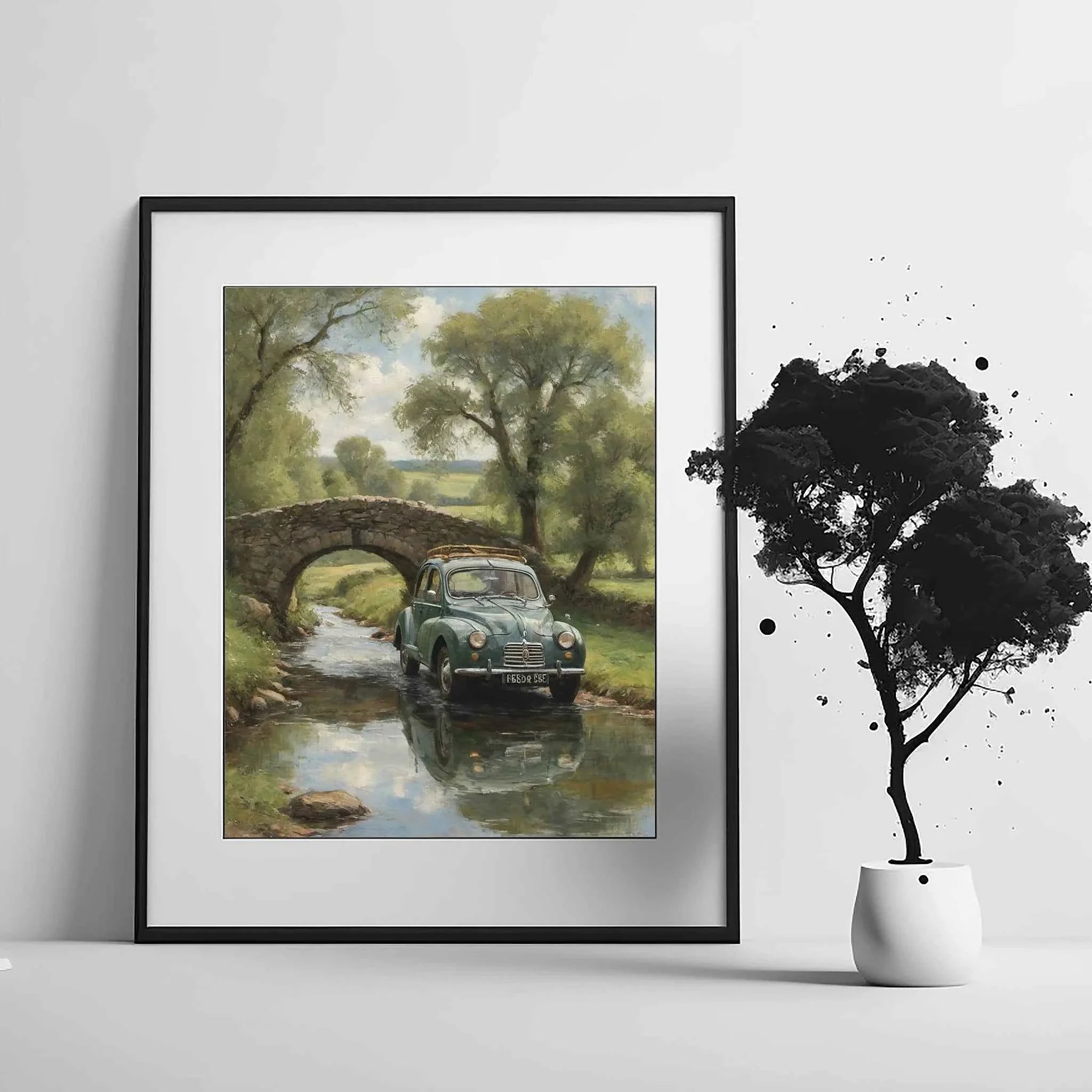 1952 French Economy Pioneer Stone Bridge Wall Art | Rustic European Landscape