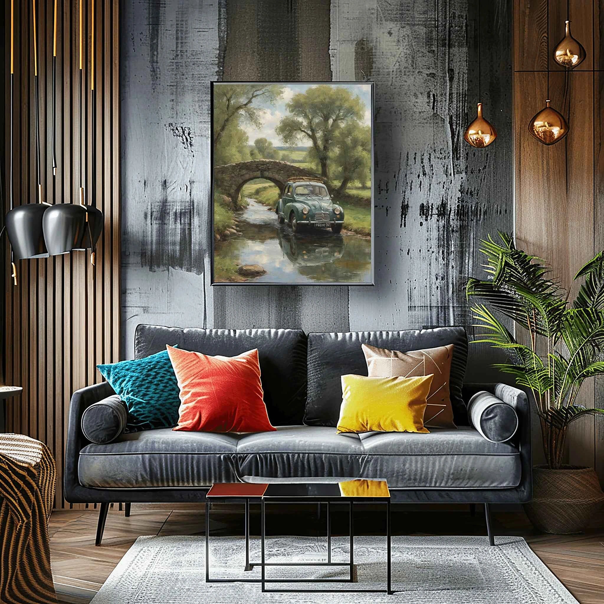 1952 French Economy Pioneer Stone Bridge Wall Art | Rustic European Landscape