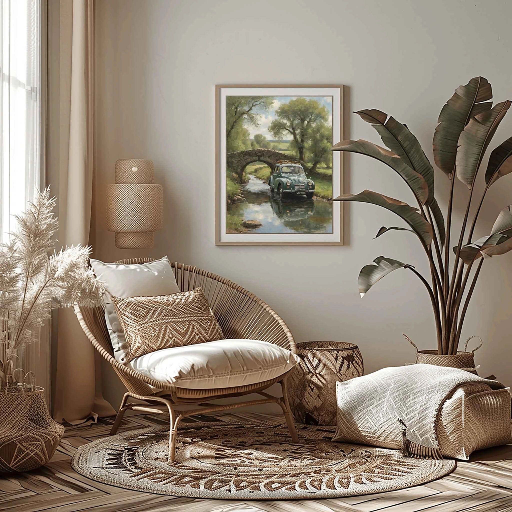 1952 French Economy Pioneer Stone Bridge Wall Art | Rustic European Landscape