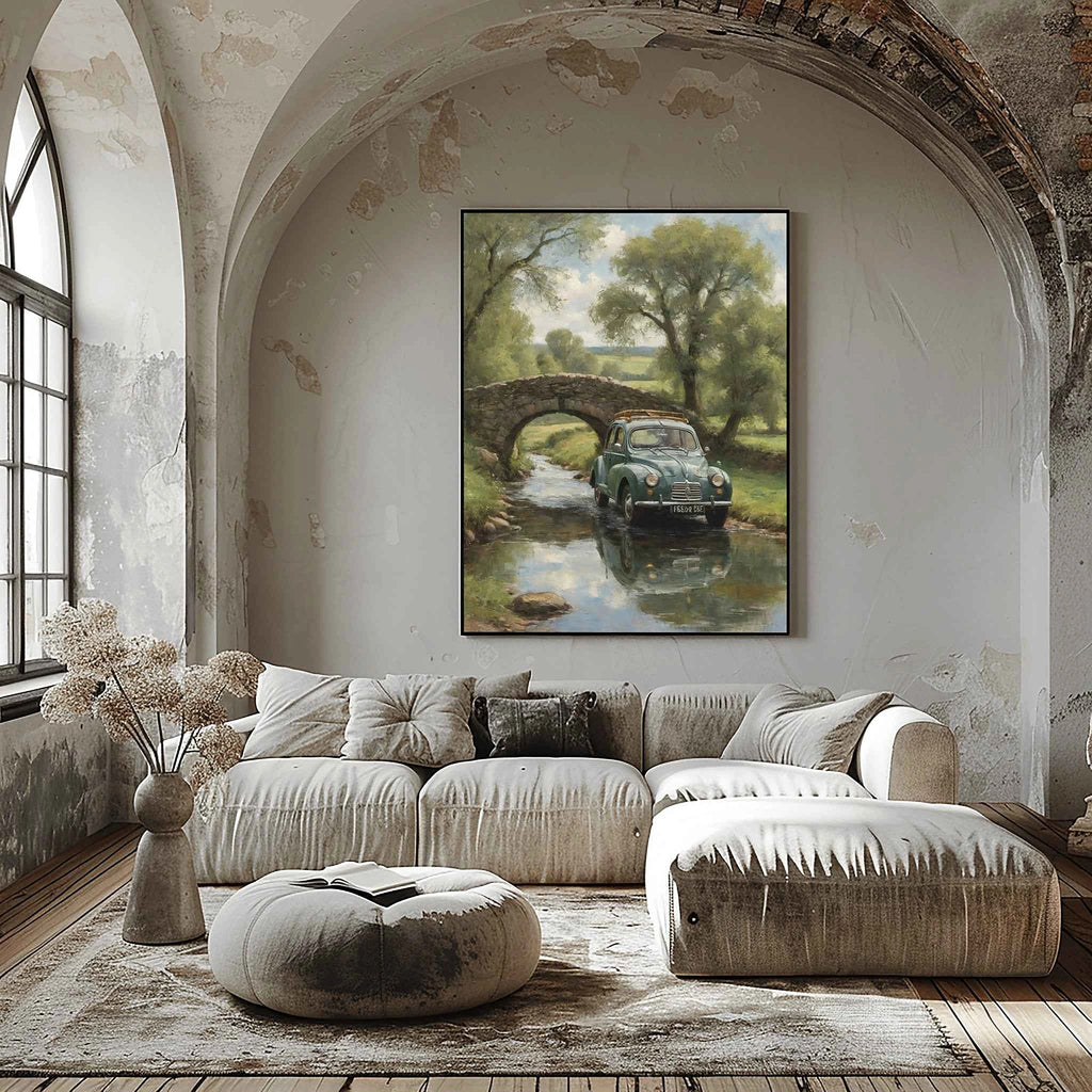 1952 French Economy Pioneer Stone Bridge Wall Art | Rustic European Landscape