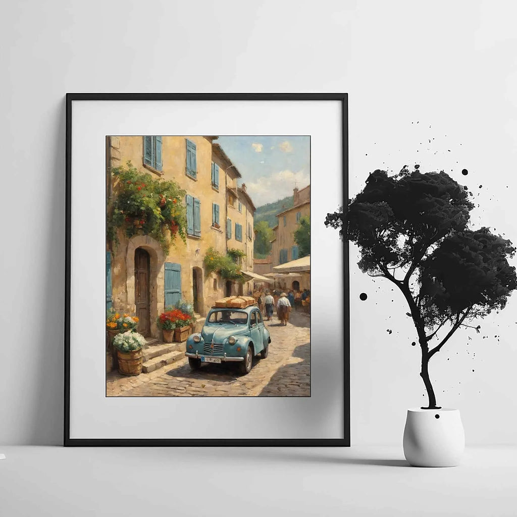 1952 French Economy Pioneer Village Market Wall Art | Vintage Street Life Print
