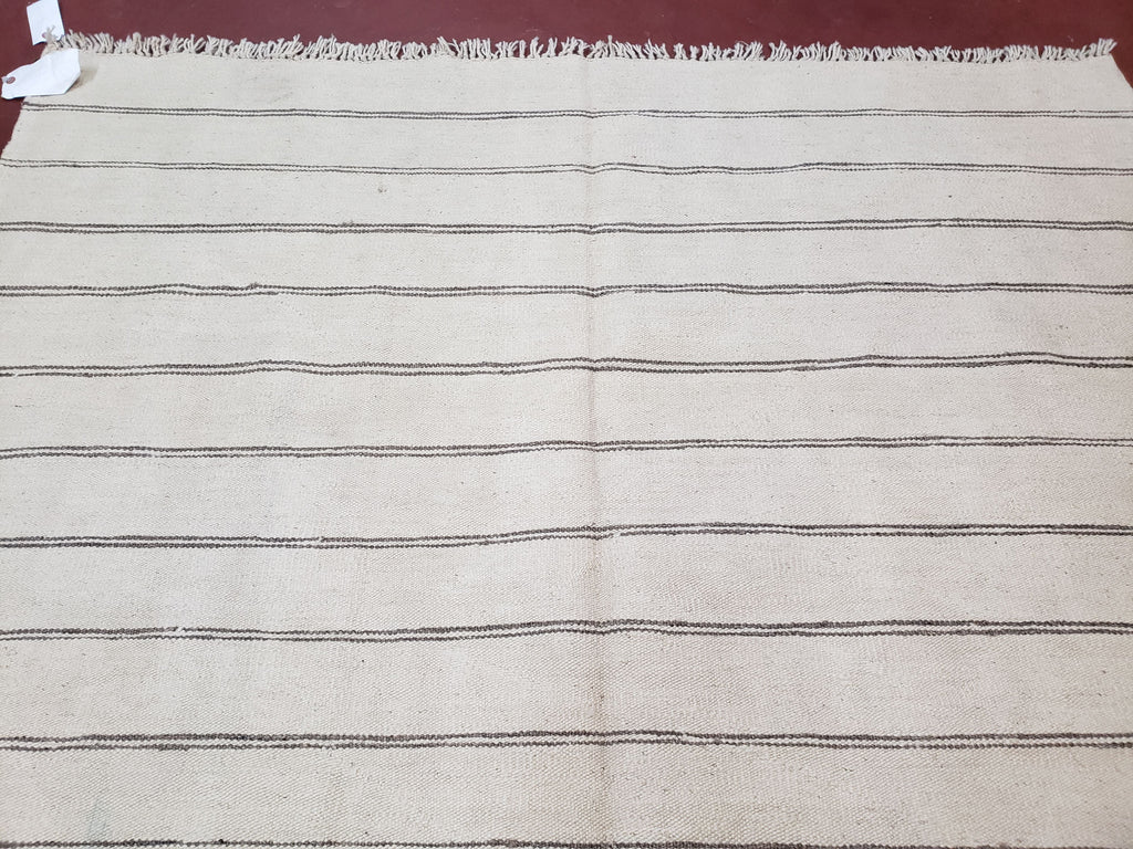 New Turkish Kilim Rug, Striped Area Rug, Southwestern Style, Off-white/Ivory Color, 5x8 Kilim Carpet, Hand-Knotted, Flatweave, Wool