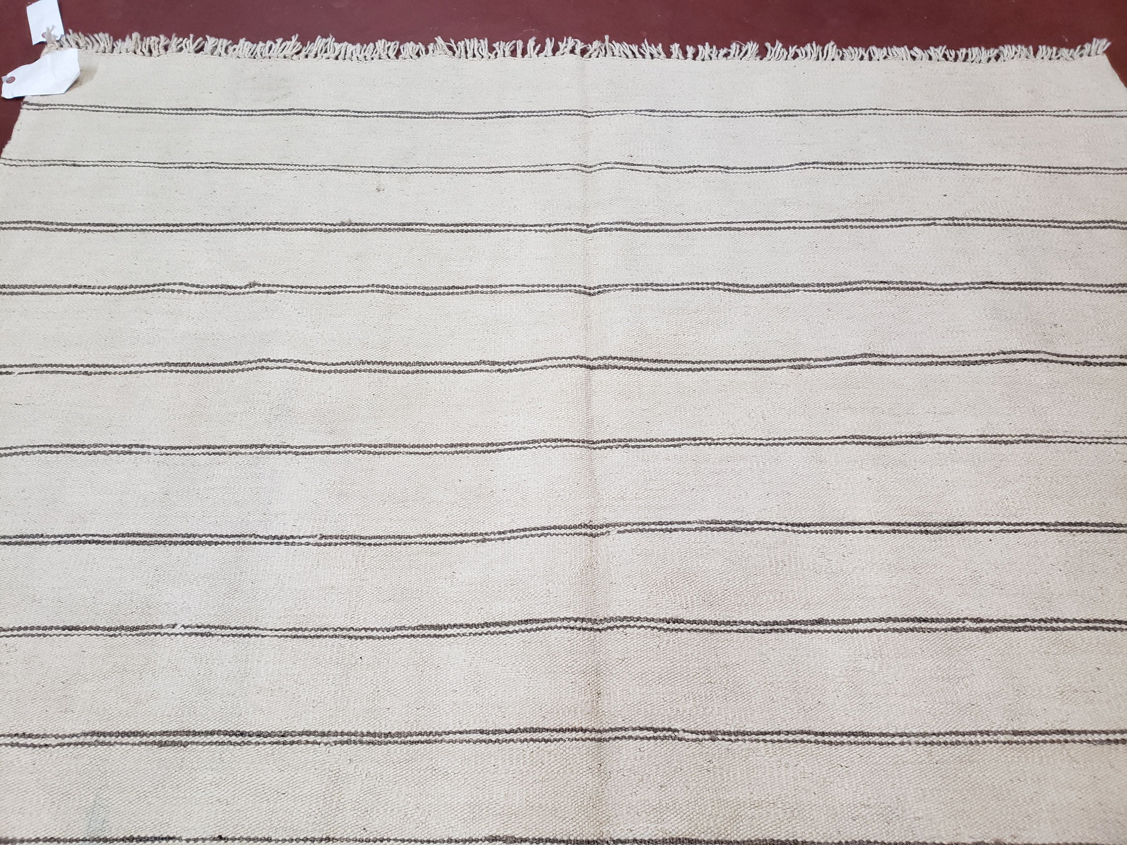 New Turkish Kilim Rug, Striped Area Rug, Southwestern Style, Off-white/Ivory Color, 5x8 Kilim Carpet, Hand-Knotted, Flatweave, Wool
