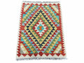 Small Kilim Rug 2x3 Colorful Turkish Kilim Accent Rug New Flatweave Wool Kilim Chobi Kilim Diamond Zigzag Playroom Rug
