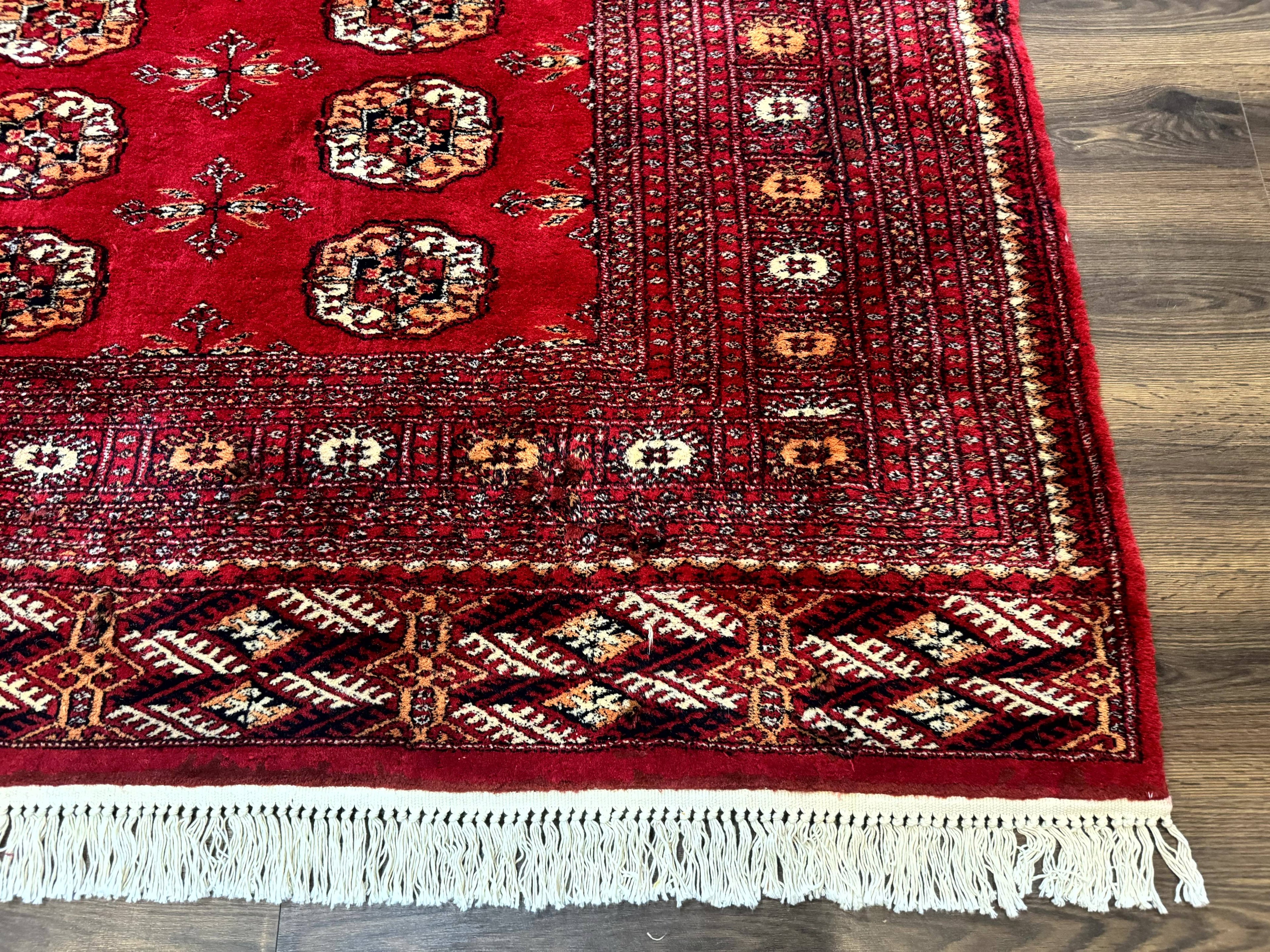 Red Turkoman Bokhara Rug 8x11, Pakistani Turkmen Carpet, Vintage Traditional Area Rug