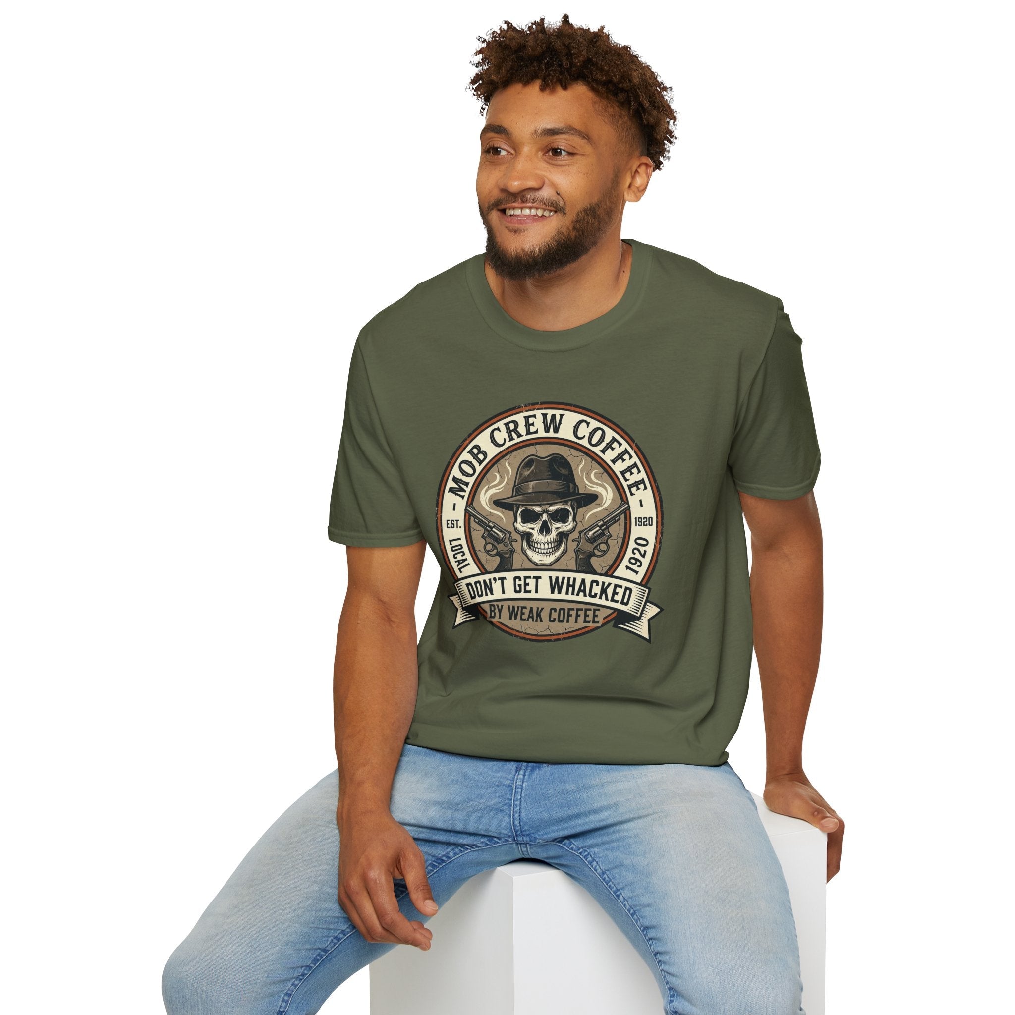 Mob Crew Don’t Get Whacked by Weak Coffee T-Shirt - Vintage Skull Roast Tee