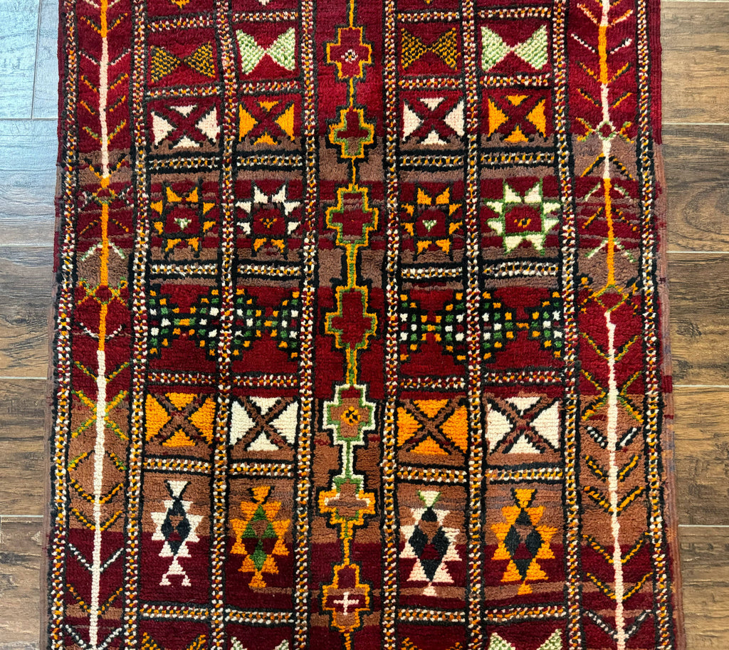Moroccan Berber Tribal Rug 3x5, Geometric Area Rug, Red Orange Brown
