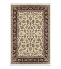 Pak Persian Rug 6x9, Floral Allover Carpet 6 x 9 ft, Cream and Maroon Hand Knotted Wool and Silk Fine Oriental Rug, Traditional Vintage Rug