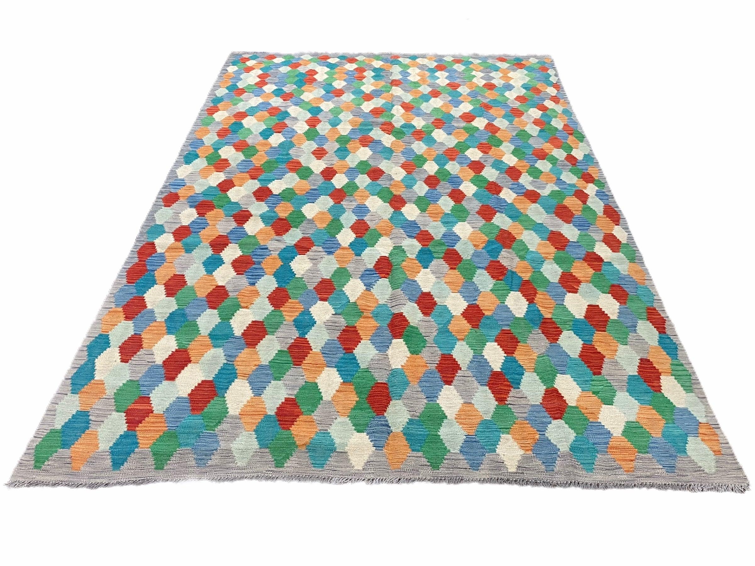 6.5 x 9.5 Colorful Chobi Kilim Rug 6 x 9 Multicolor Turkish Kilim Rug 7x10 Chobi Kilim Rug Playroom Rug Wool Kilim Rug 6x9 New Tribal Kilim