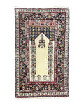 Turkish Prayer Rug 2.5 x 4, Vintage Wool Hand Knotted Carpet, Ivory