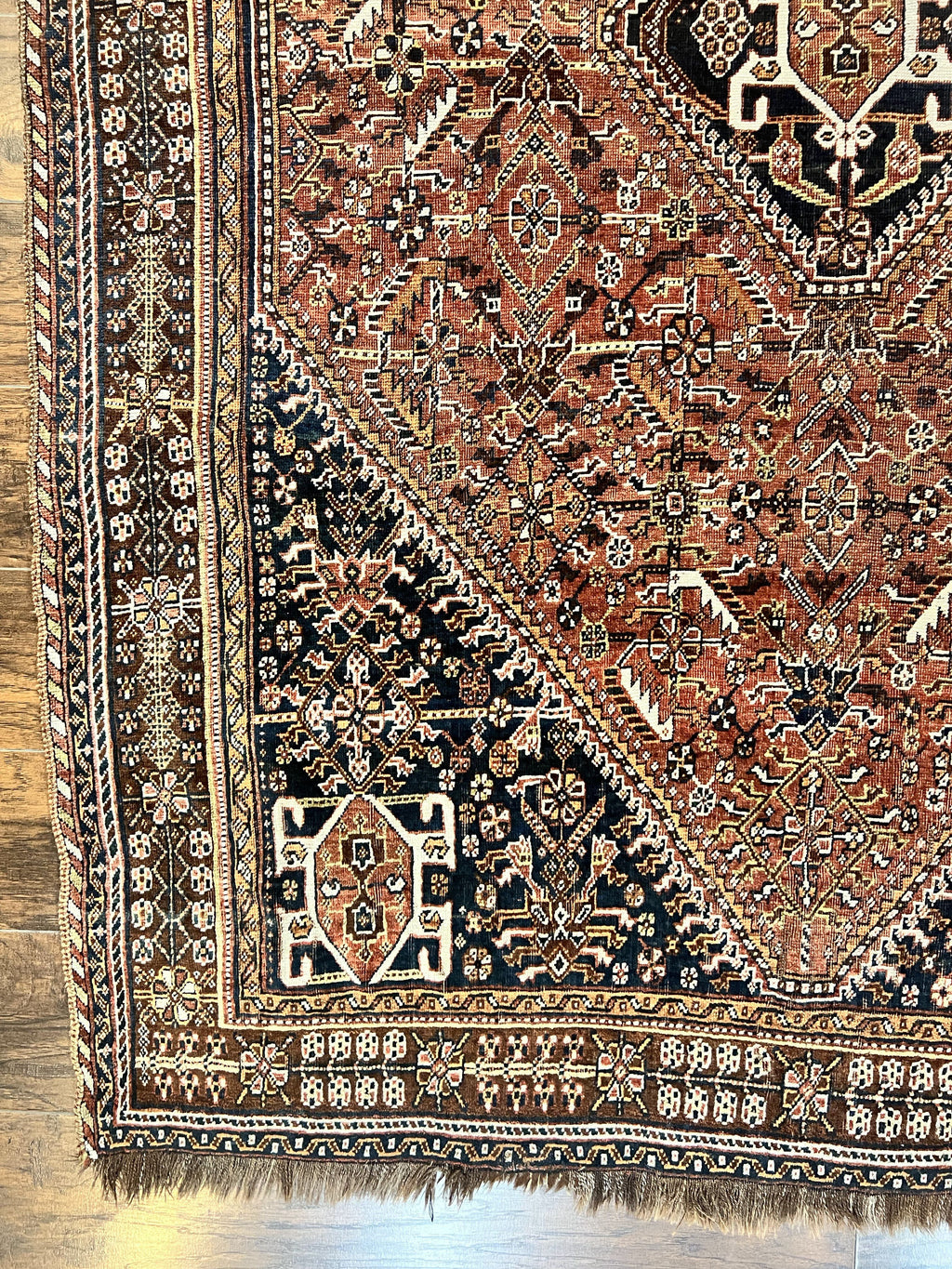 Antique Persian Shiraz Tribal Rug 6x8, Geometric Rug, Wool Handmade Hand Knotted Carpet, Red Blue