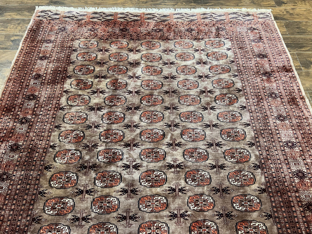 Pakistani Bokhara Turkoman Rug 7x10, Handmade Vintage Wool Carpet, Brown-Red