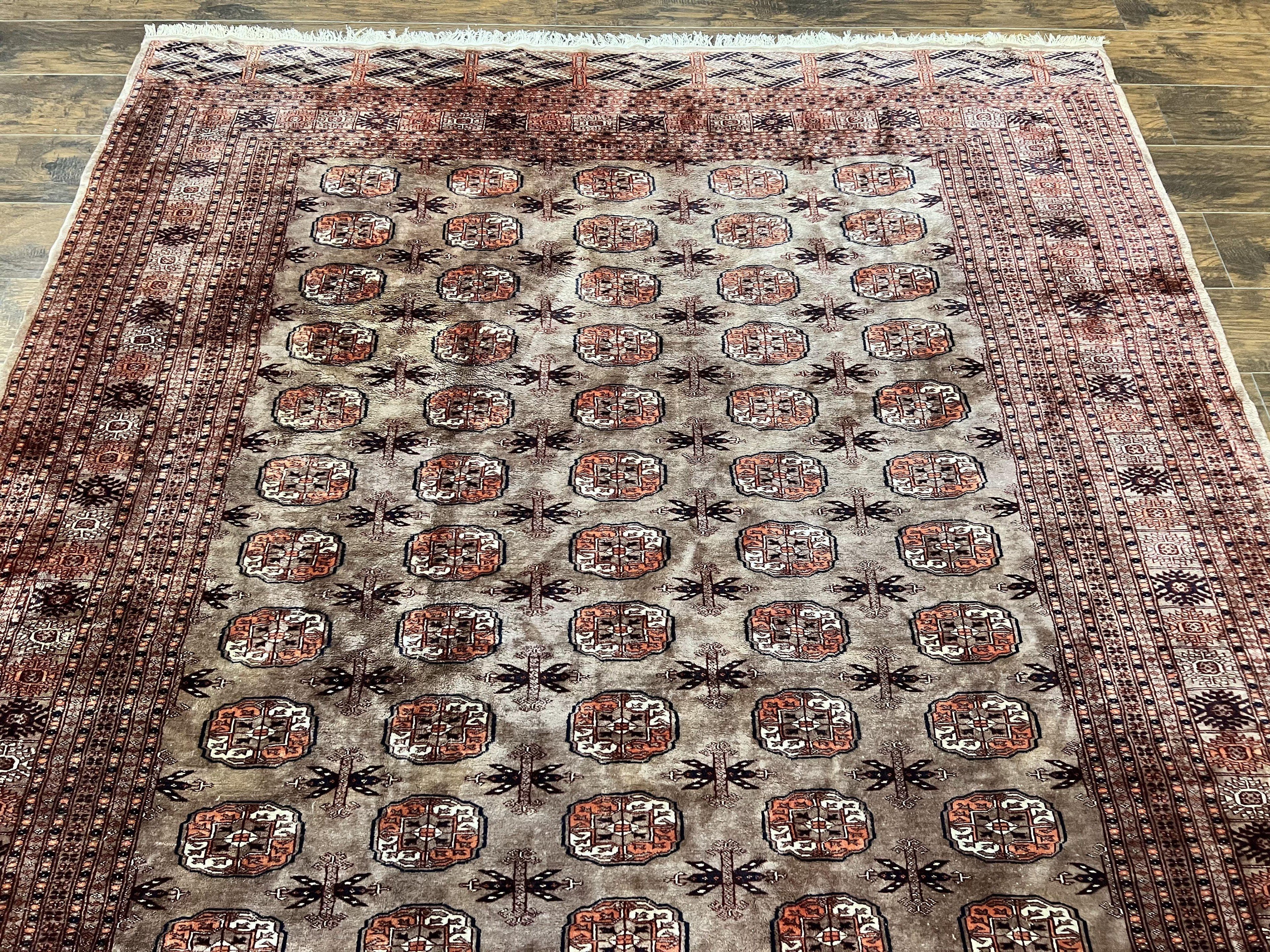 Pakistani Bokhara Turkoman Rug 7x10, Handmade Vintage Wool Carpet, Brown-Red