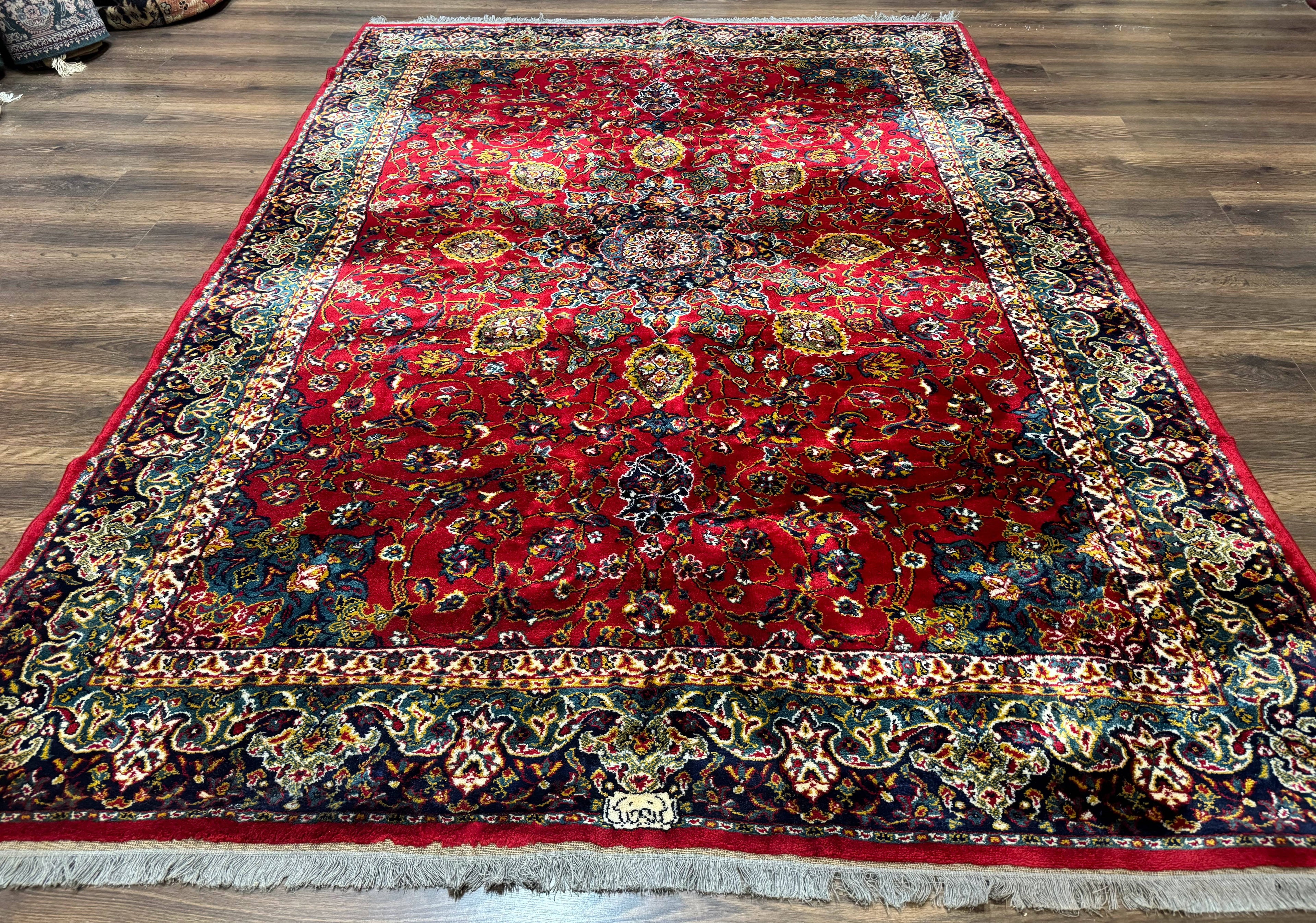 Red Persian Rug 6x9, Medallion Carpet, Ardebil Design, Vintage Belgium Power Loomed Carpet