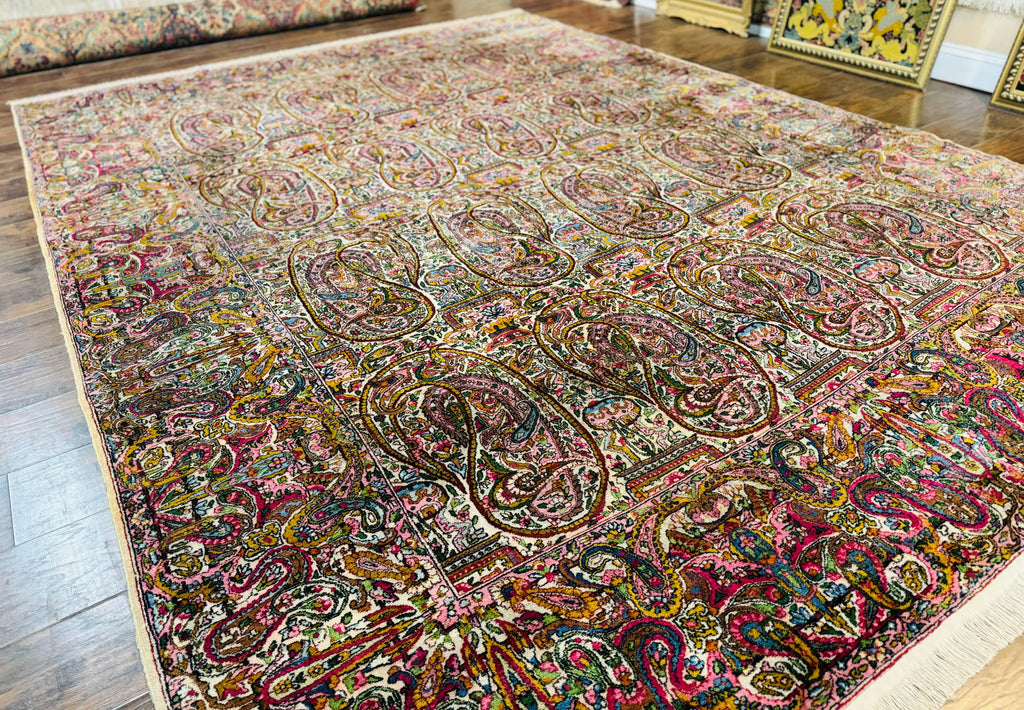 Rare Antique Persian Kerman Lavar Rug 9x12, Boteh Paisley Design