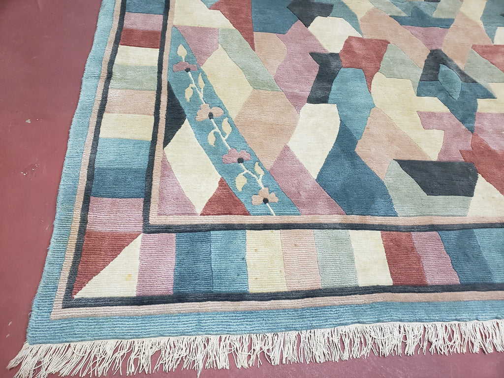 Contemporary Indian Nepalese Area Rug 8x11, Wool Hand-Knotted Modern Multicolor Nepali Abstract Carpet 8 x 11 Soft Playroom Nursery Room Rug