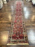 Antique Persian Runner Rug 2.9 x 17, Rare Sarouk Runner, Handmade Wool Rug for Hallway, Red, Floral