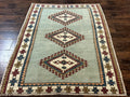 Turkish Kazak Rug 4x6, Geometric Medallion, Caucasian Design Rug, Semi Antique Vintage, Mint Green Maroon Ivory