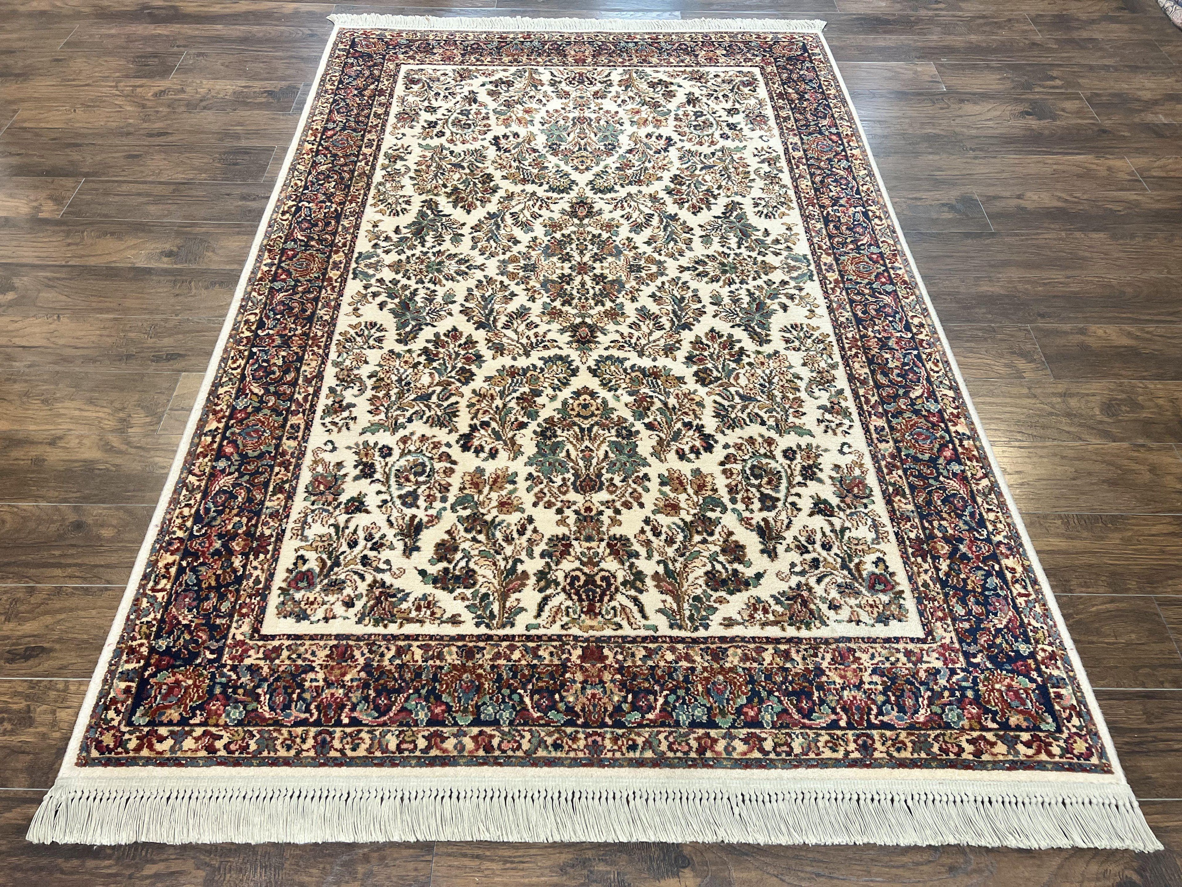 Karastan Rug 5.9 x 9, Ivory Sarouk #760, Wool Vintage Original Collection 700 Series
