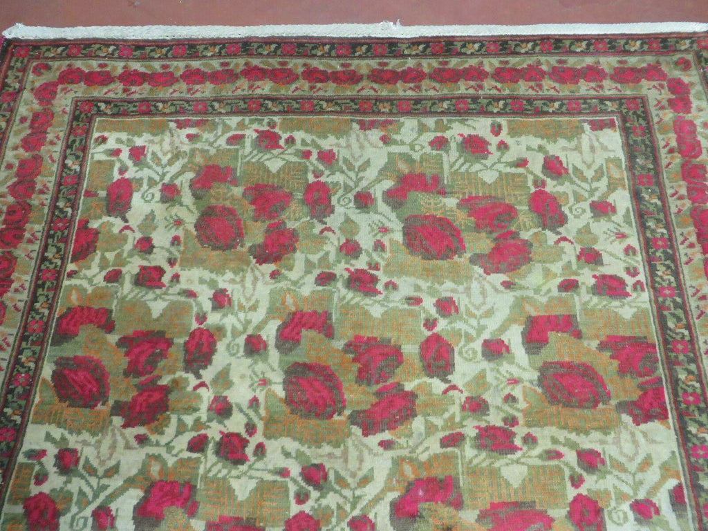 5' X 6' Antique Handmade India Floral Oriental Wool Rug Roses Flowers Traditional Contemporary Design