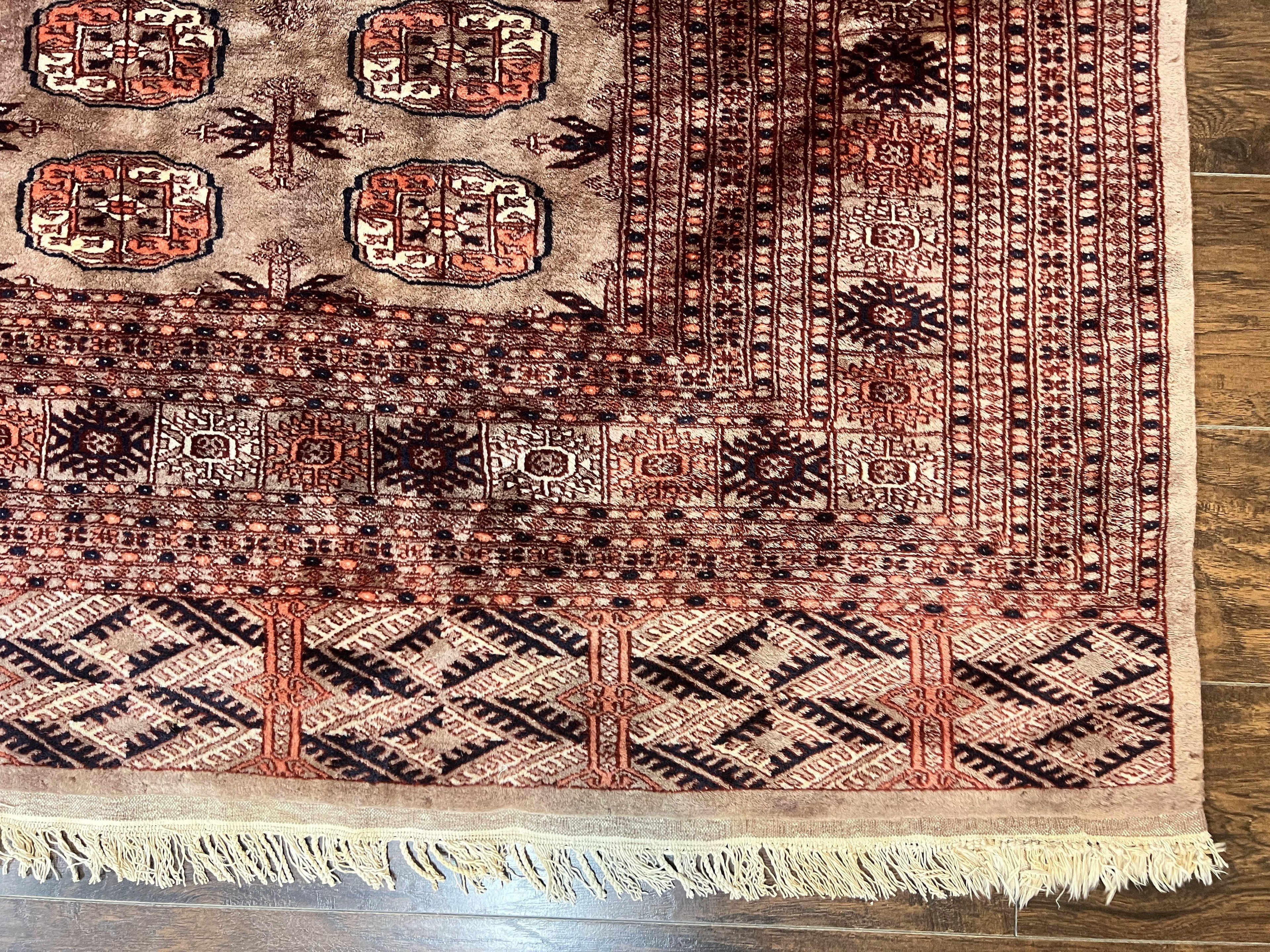Pakistani Bokhara Turkoman Rug 7x10, Handmade Vintage Wool Carpet, Brown-Red