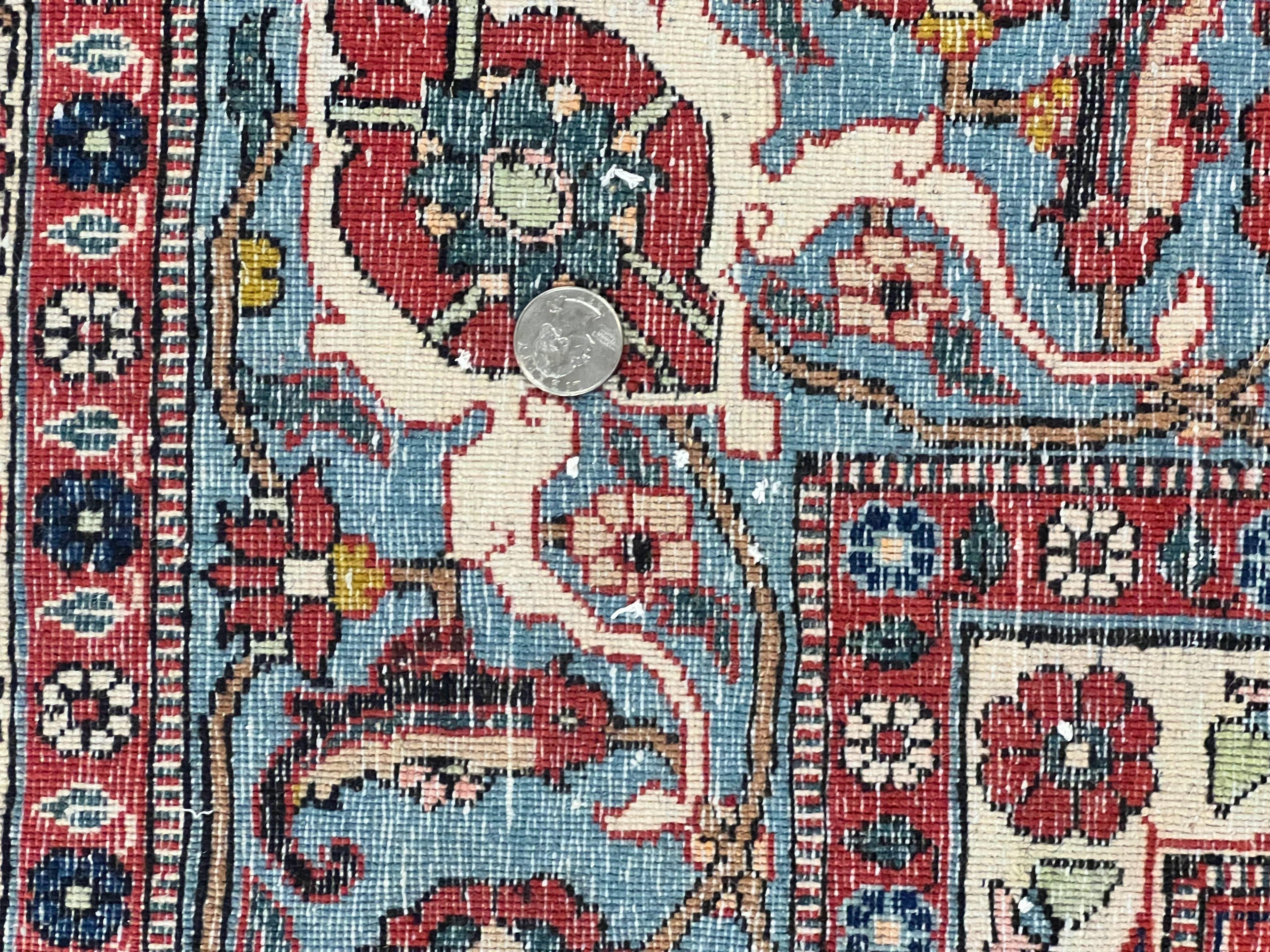 Persian Veramin Rug 7x11, Repeated Allover Pattern, Handmade Vintage Carpet, Navy Blue